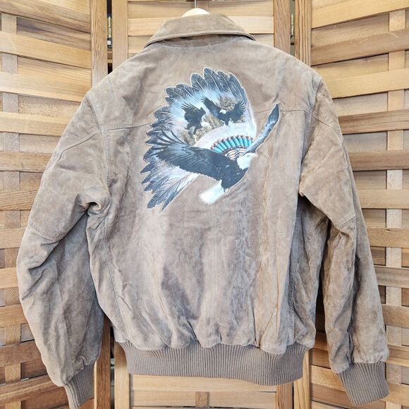 NWT Bradford Exchange Brown Leather Suede American Indian Inspired Coat Jacket M - Picture 1 of 9